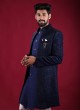 Jacket Style Indowestern In Navy Blue Color